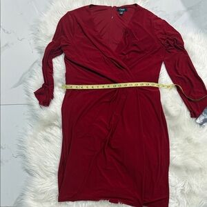 Chaps Burgundy Long-Sleeve Surplice Wrap Dress